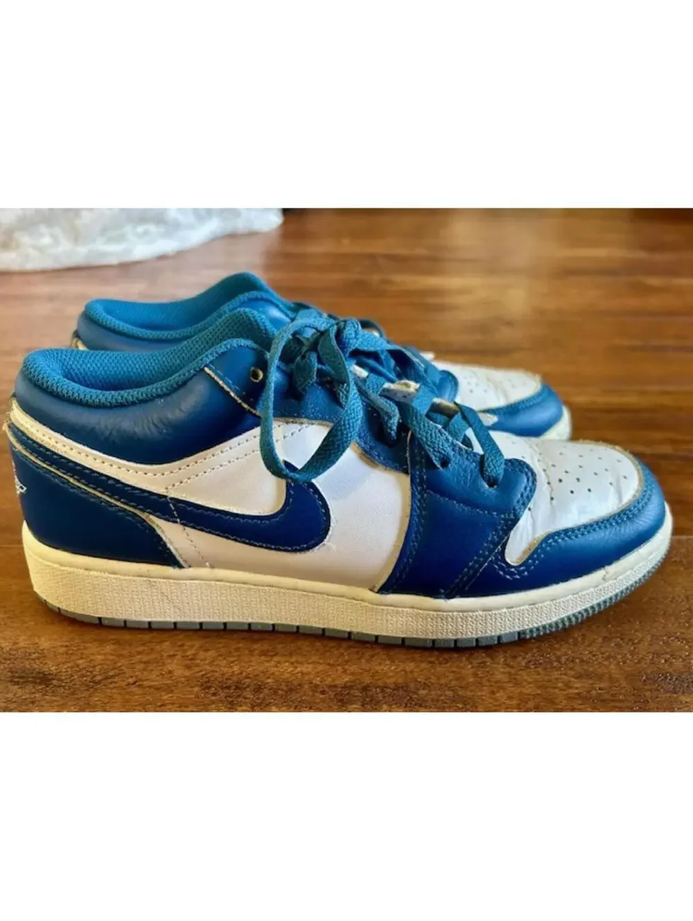 Nike Air Jordan 1 Low Blue and White Sneakers Size 5.5 Youth